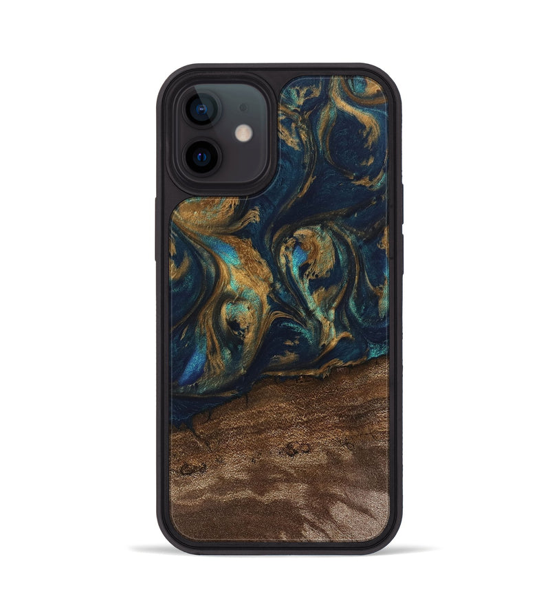 iPhone 12 Wood Phone Case - Alida (Teal & Gold, 745594)