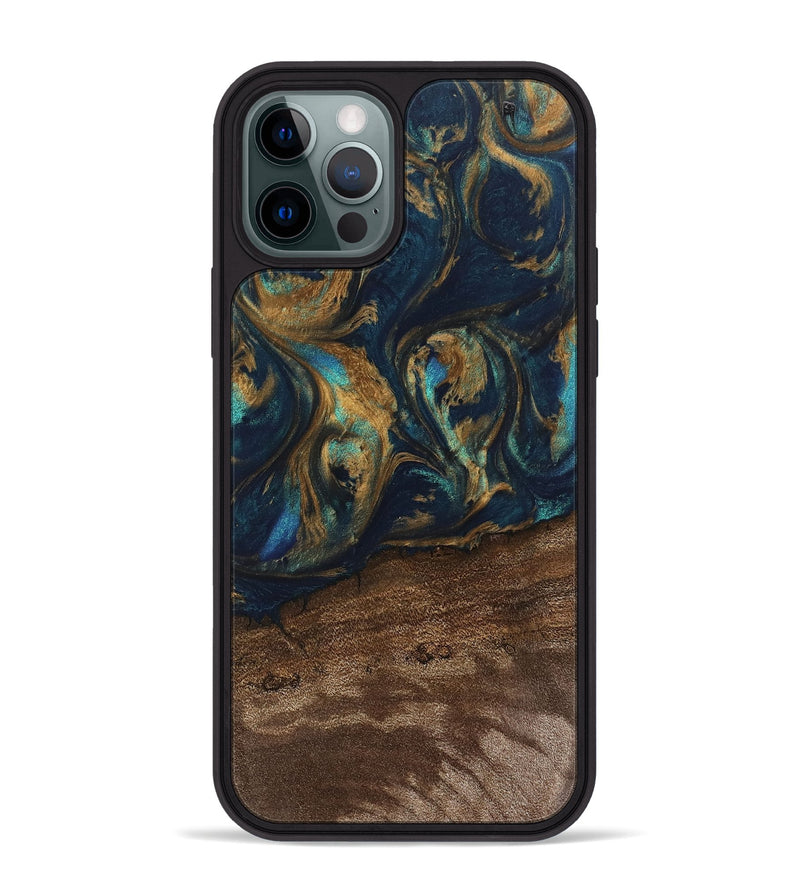 iPhone 12 Pro Max Wood Phone Case - Alida (Teal & Gold, 745594)