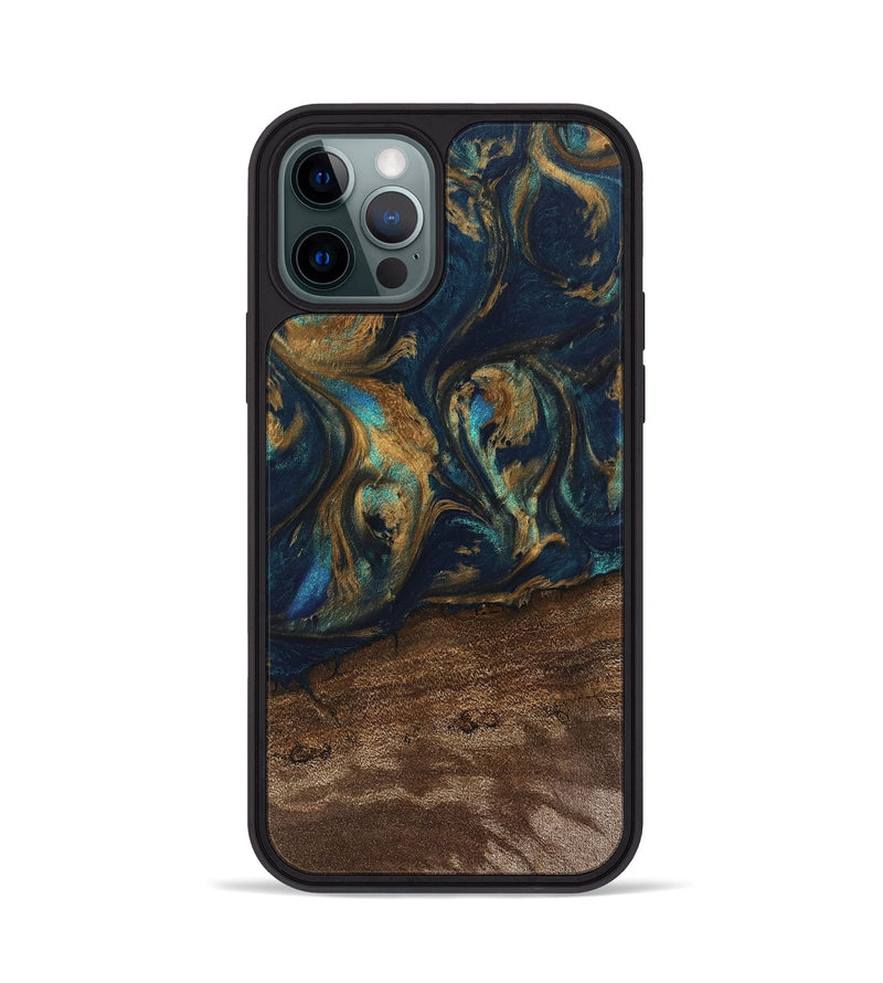 iPhone 12 Pro Wood Phone Case - Alida (Teal & Gold, 745594)