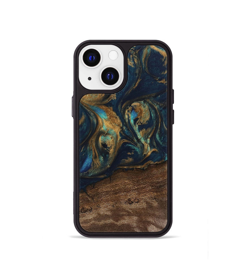 iPhone 13 mini Wood Phone Case - Alida (Teal & Gold, 745594)