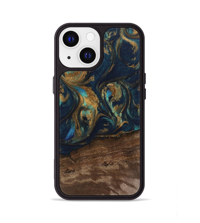 iPhone 13 Wood Phone Case - Alida (Teal & Gold, 745594)