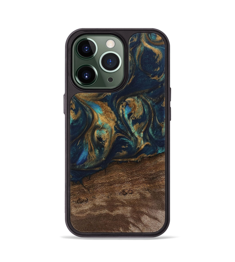 iPhone 13 Pro Wood Phone Case - Alida (Teal & Gold, 745594)