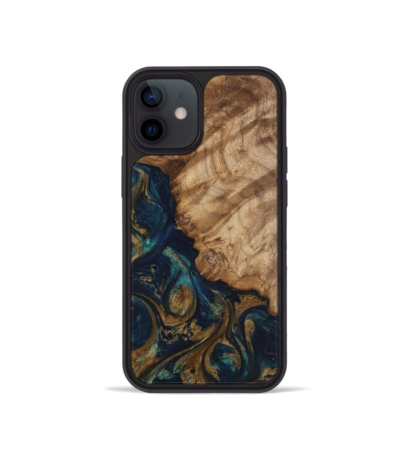 iPhone 12 mini Wood Phone Case - Brittny (Teal & Gold, 745595)