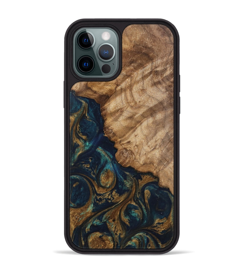 iPhone 12 Pro Max Wood Phone Case - Brittny (Teal & Gold, 745595)