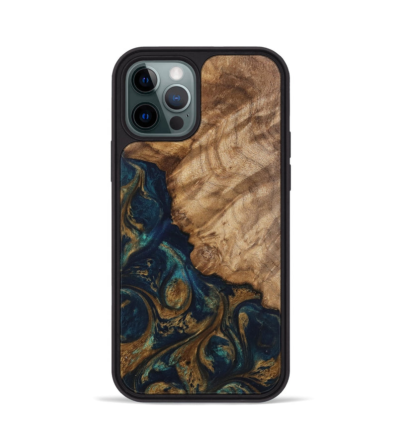 iPhone 12 Pro Wood Phone Case - Brittny (Teal & Gold, 745595)