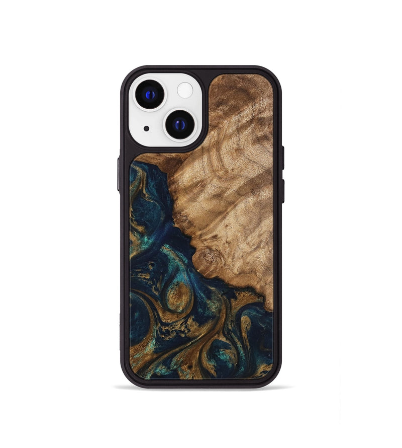 iPhone 13 mini Wood Phone Case - Brittny (Teal & Gold, 745595)