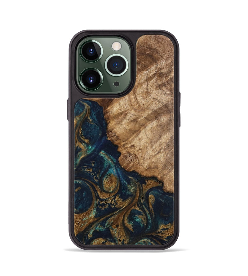 iPhone 13 Pro Wood Phone Case - Brittny (Teal & Gold, 745595)