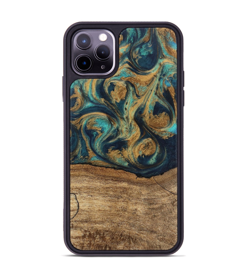 iPhone 11 Pro Max Wood Phone Case - Deirdre (Teal & Gold, 745601)