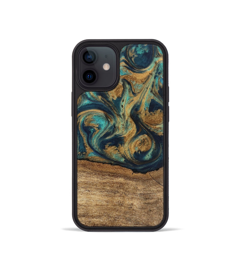 iPhone 12 mini Wood Phone Case - Deirdre (Teal & Gold, 745601)