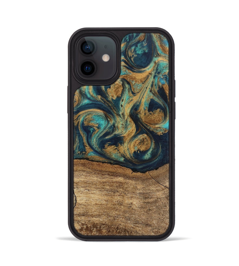 iPhone 12 Wood Phone Case - Deirdre (Teal & Gold, 745601)