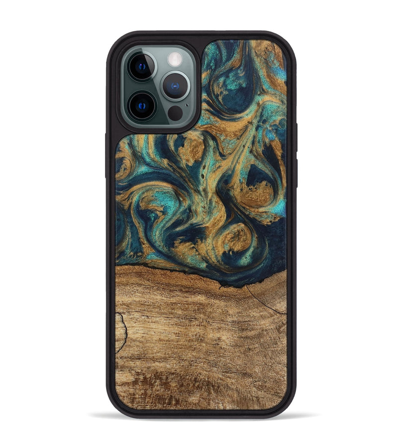 iPhone 12 Pro Max Wood Phone Case - Deirdre (Teal & Gold, 745601)