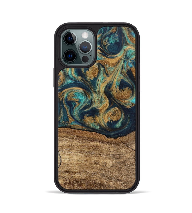 iPhone 12 Pro Wood Phone Case - Deirdre (Teal & Gold, 745601)