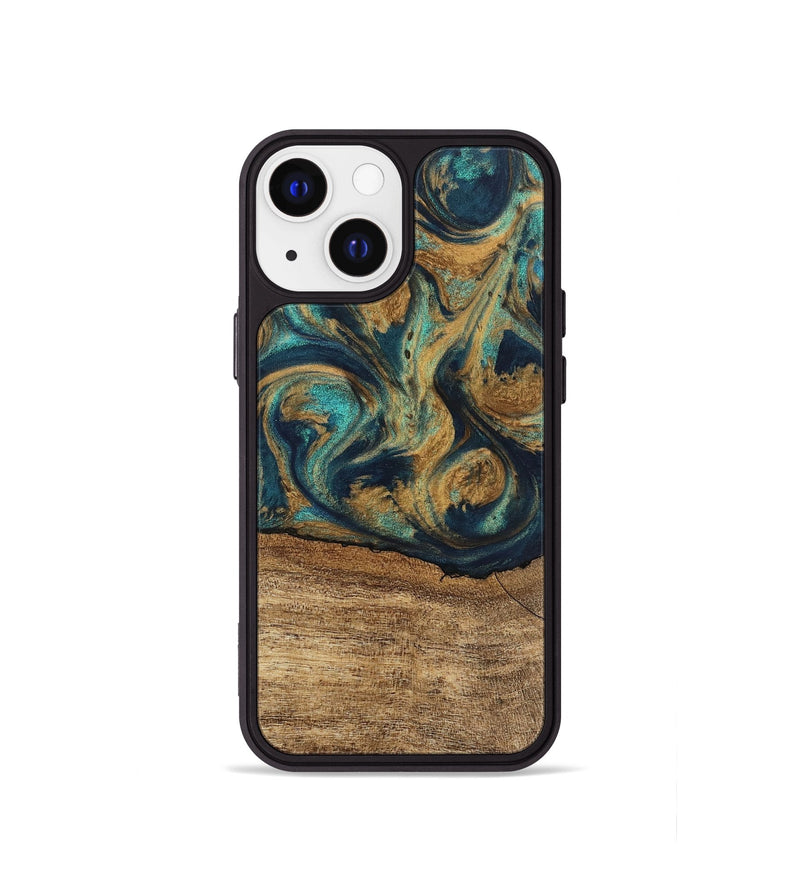 iPhone 13 mini Wood Phone Case - Deirdre (Teal & Gold, 745601)