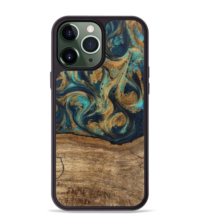 iPhone 13 Pro Max Wood Phone Case - Deirdre (Teal & Gold, 745601)