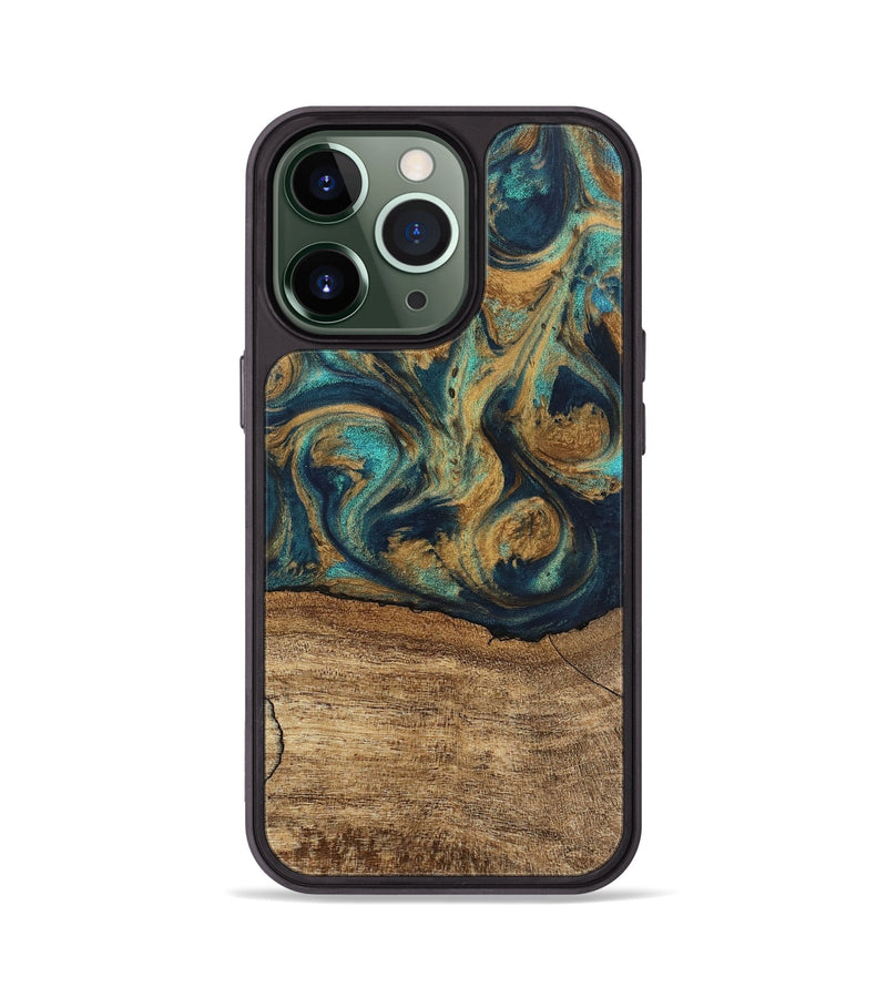 iPhone 13 Pro Wood Phone Case - Deirdre (Teal & Gold, 745601)