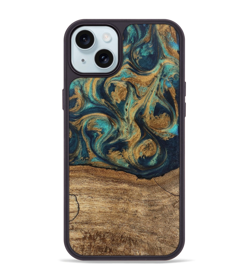 iPhone 15 Plus Wood Phone Case - Deirdre (Teal & Gold, 745601)