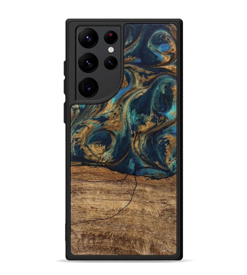 Galaxy S22 Ultra Wood Phone Case - Eloise (Teal & Gold, 745602)