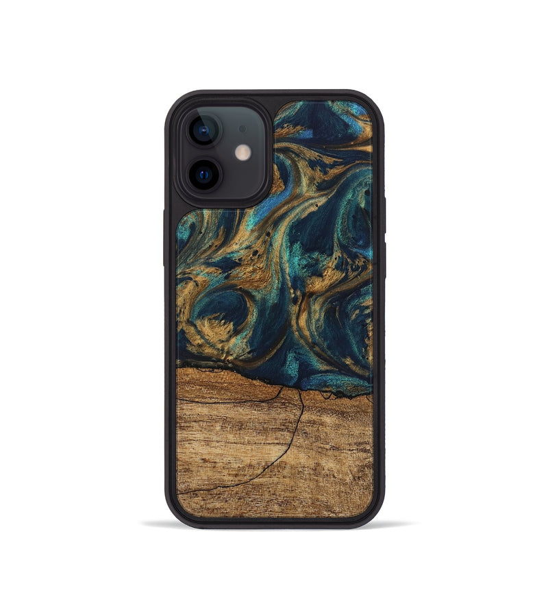 iPhone 12 mini Wood Phone Case - Eloise (Teal & Gold, 745602)