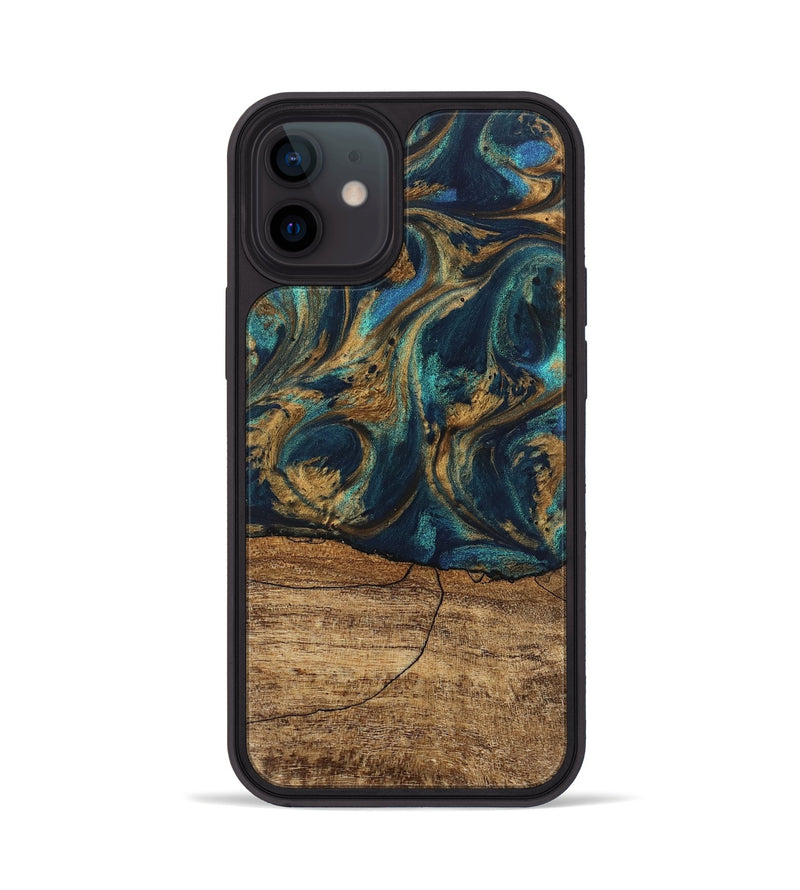 iPhone 12 Wood Phone Case - Eloise (Teal & Gold, 745602)