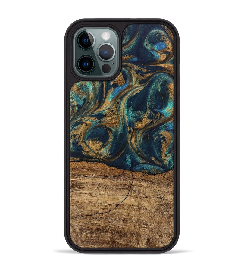 iPhone 12 Pro Max Wood Phone Case - Eloise (Teal & Gold, 745602)