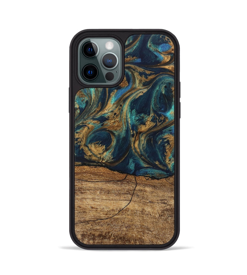 iPhone 12 Pro Wood Phone Case - Eloise (Teal & Gold, 745602)