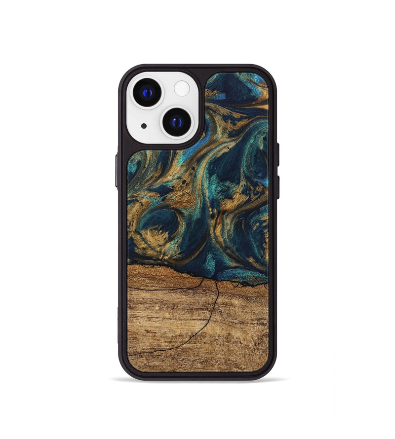 iPhone 13 mini Wood Phone Case - Eloise (Teal & Gold, 745602)