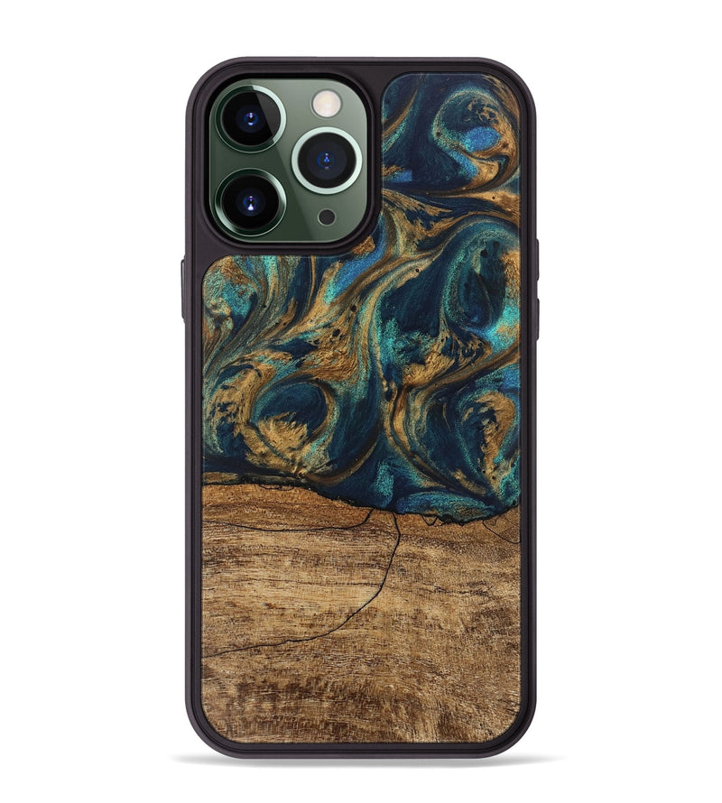 iPhone 13 Pro Max Wood Phone Case - Eloise (Teal & Gold, 745602)