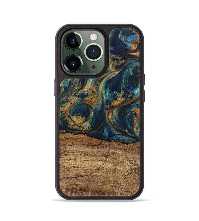 iPhone 13 Pro Wood Phone Case - Eloise (Teal & Gold, 745602)