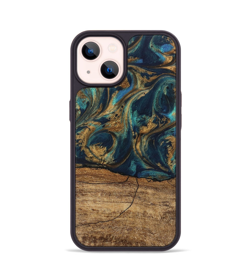 iPhone 14 Wood Phone Case - Eloise (Teal & Gold, 745602)