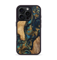 iPhone 16 Pro Wood Phone Case - Janice (Teal & Gold, 745605)