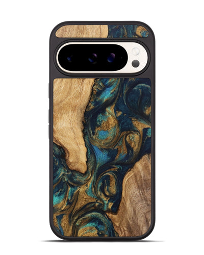 Pixel 9 Pro Wood Phone Case - Janice (Teal & Gold, 745605)