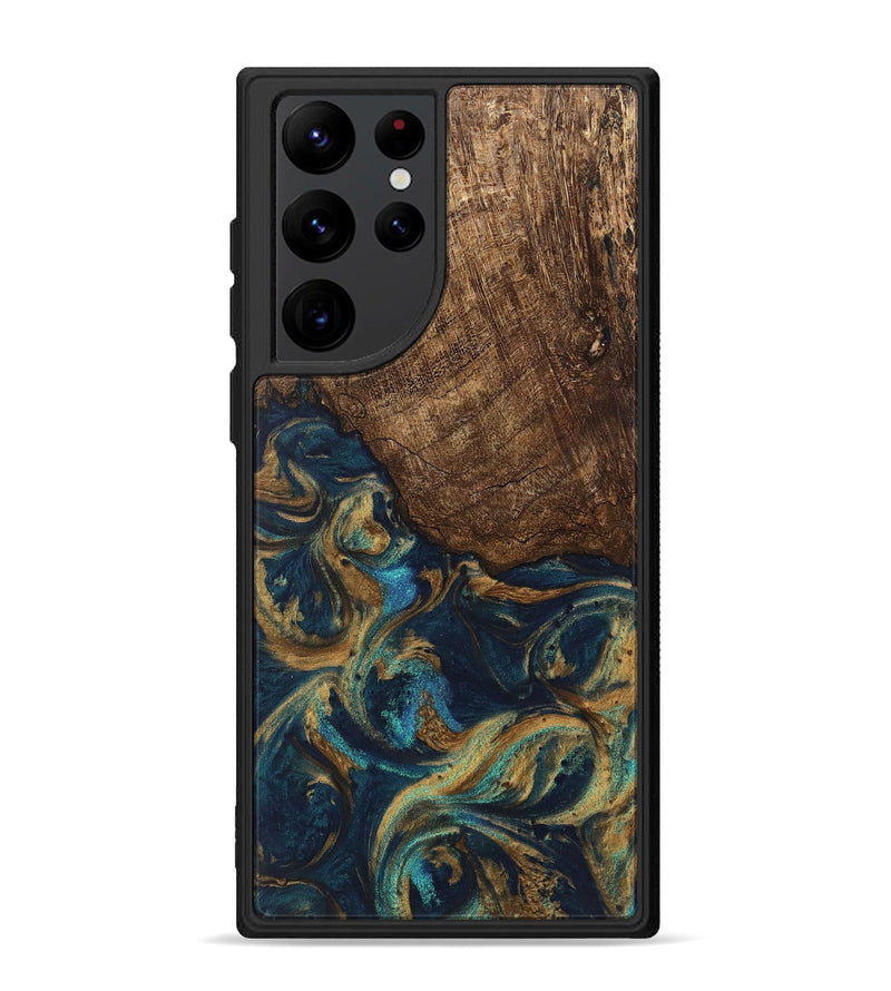 Galaxy S22 Ultra Wood Phone Case - Alonso (Teal & Gold, 745609)