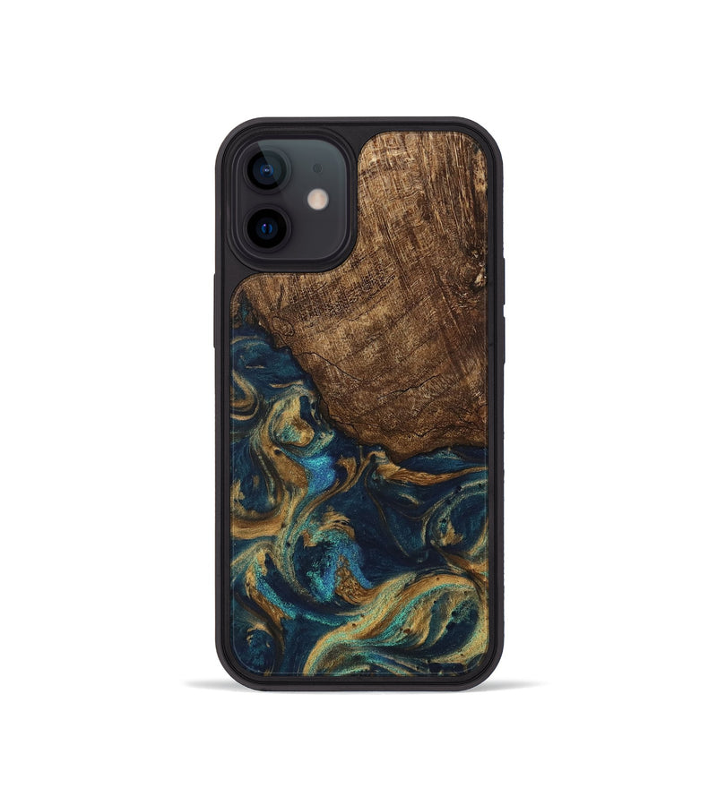 iPhone 12 mini Wood Phone Case - Alonso (Teal & Gold, 745609)