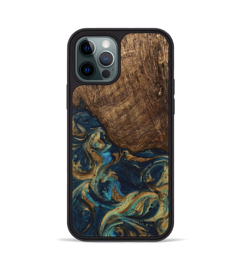 iPhone 12 Pro Wood Phone Case - Alonso (Teal & Gold, 745609)