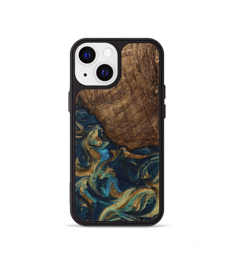 iPhone 13 mini Wood Phone Case - Alonso (Teal & Gold, 745609)