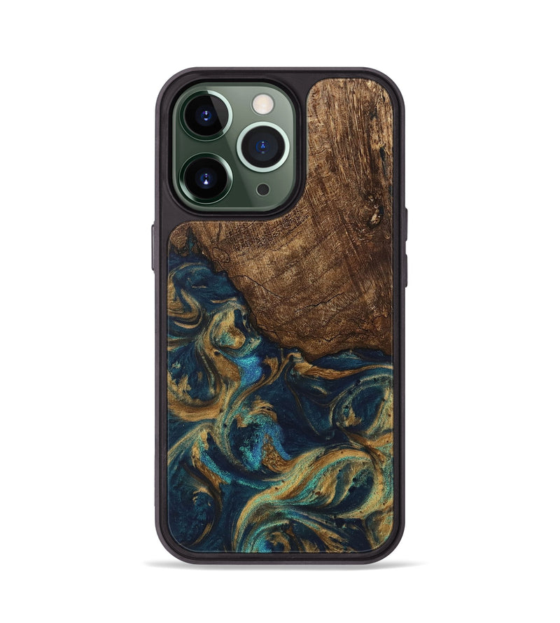 iPhone 13 Pro Wood Phone Case - Alonso (Teal & Gold, 745609)