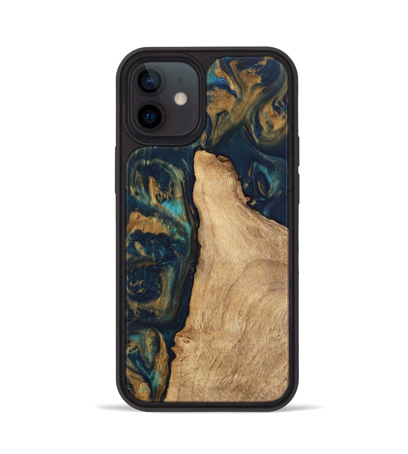 iPhone 12 Wood Phone Case - Deonte (Teal & Gold, 745613)