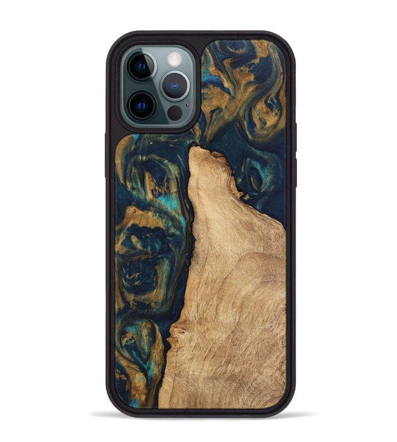 iPhone 12 Pro Max Wood Phone Case - Deonte (Teal & Gold, 745613)