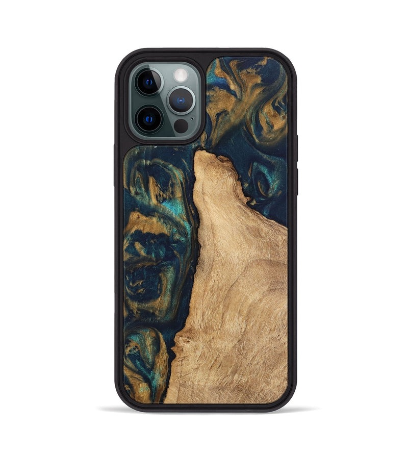 iPhone 12 Pro Wood Phone Case - Deonte (Teal & Gold, 745613)