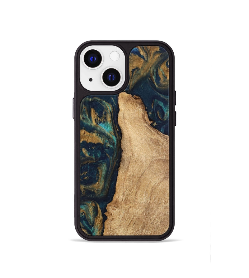 iPhone 13 mini Wood Phone Case - Deonte (Teal & Gold, 745613)