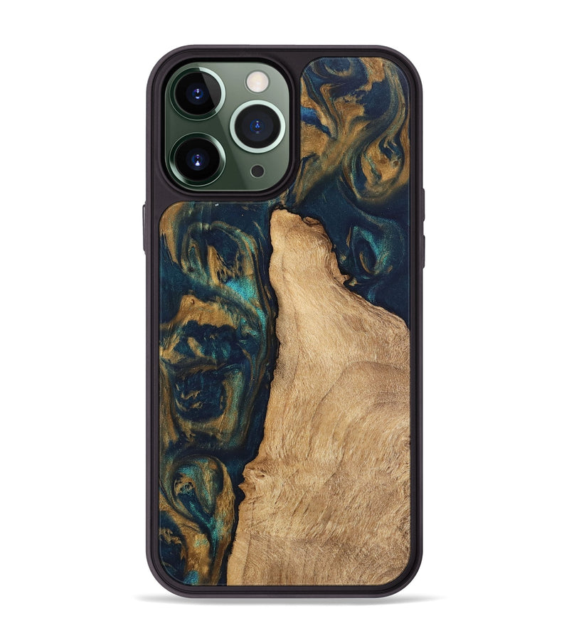 iPhone 13 Pro Max Wood Phone Case - Deonte (Teal & Gold, 745613)