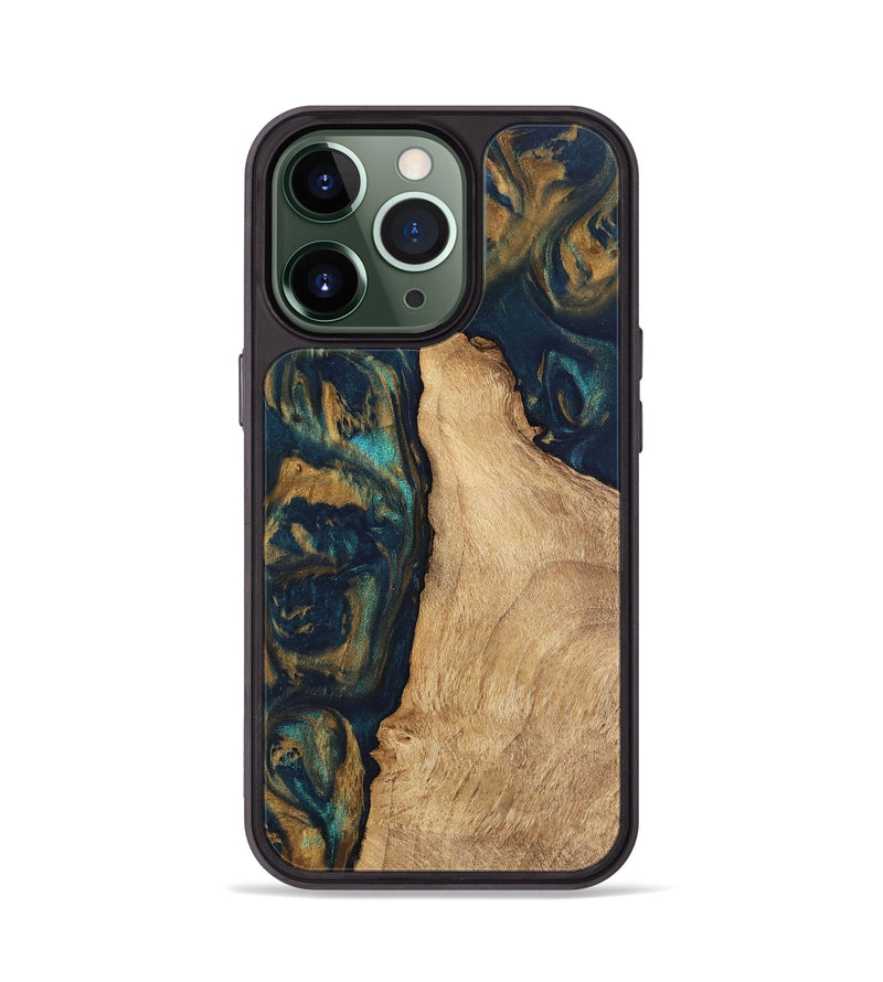 iPhone 13 Pro Wood Phone Case - Deonte (Teal & Gold, 745613)