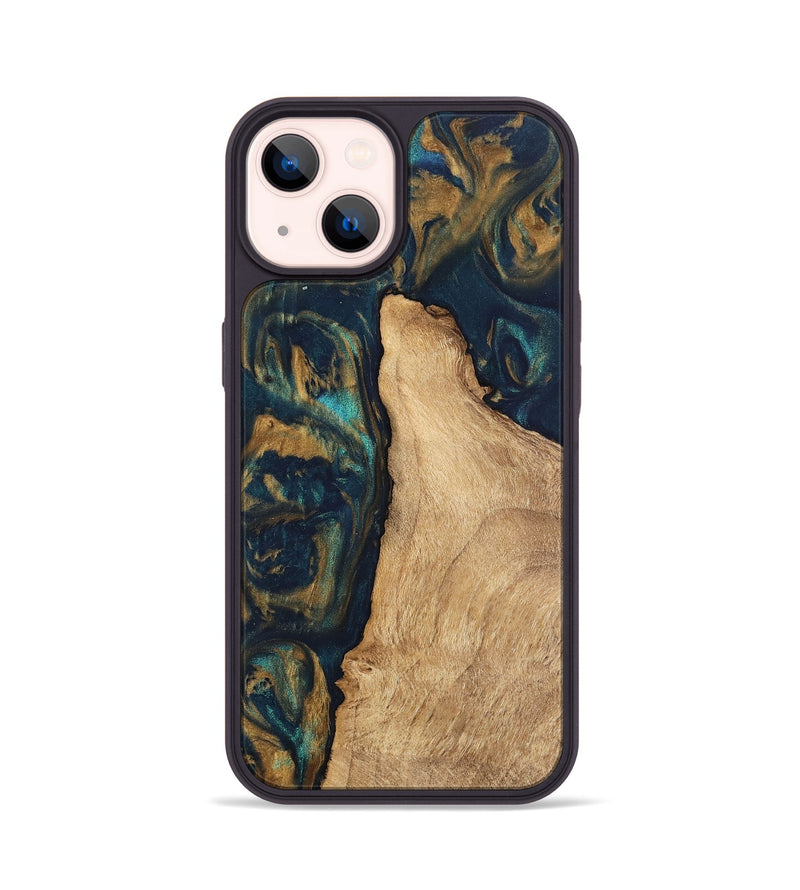 iPhone 14 Wood Phone Case - Deonte (Teal & Gold, 745613)