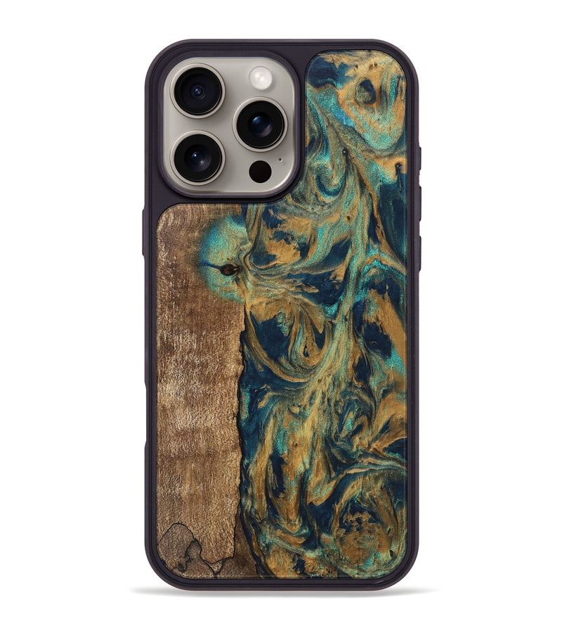 iPhone 16 Pro Max Wood Phone Case - Fay (Teal & Gold, 745617)