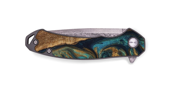 EDC Wood Pocket Knife - Jadon (Teal & Gold, 745620)