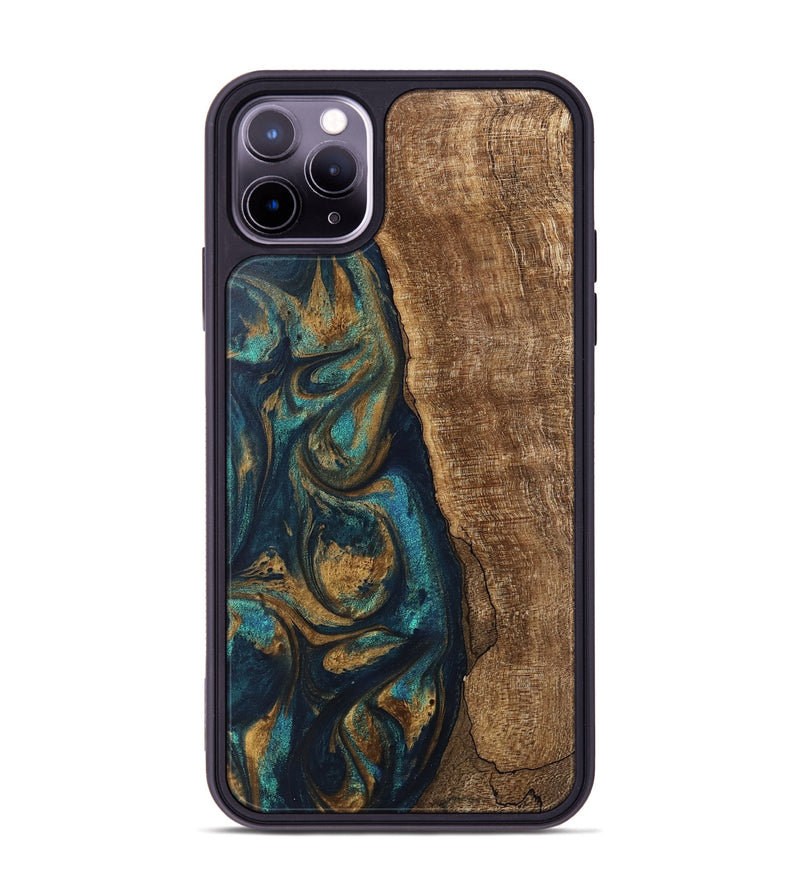 iPhone 11 Pro Max Wood Phone Case - Jadon (Teal & Gold, 745620)