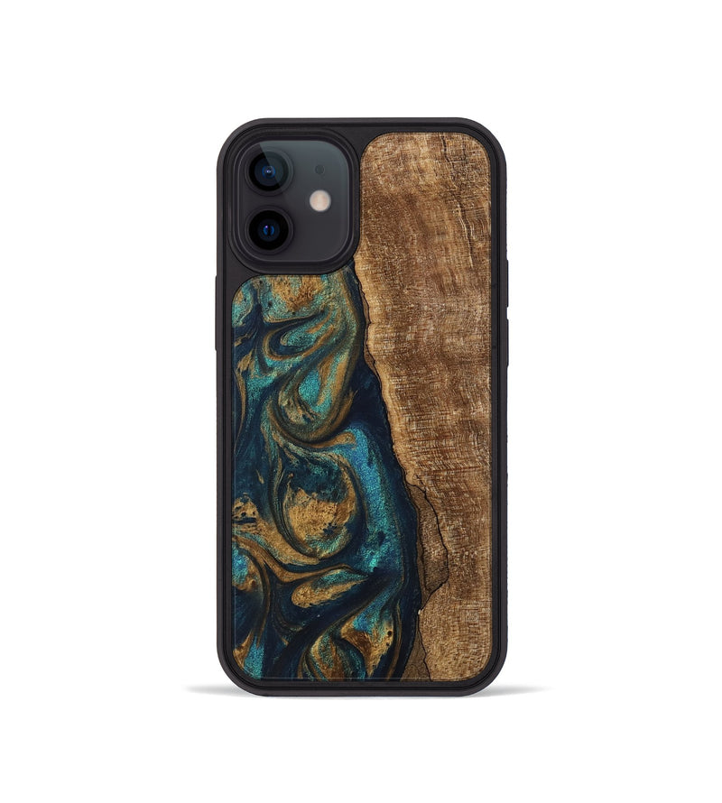 iPhone 12 mini Wood Phone Case - Jadon (Teal & Gold, 745620)