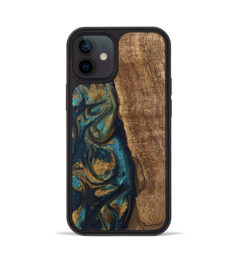 iPhone 12 Wood Phone Case - Jadon (Teal & Gold, 745620)