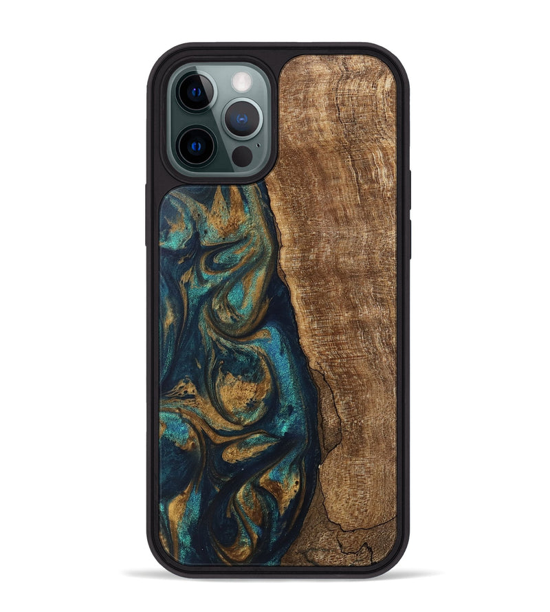 iPhone 12 Pro Max Wood Phone Case - Jadon (Teal & Gold, 745620)