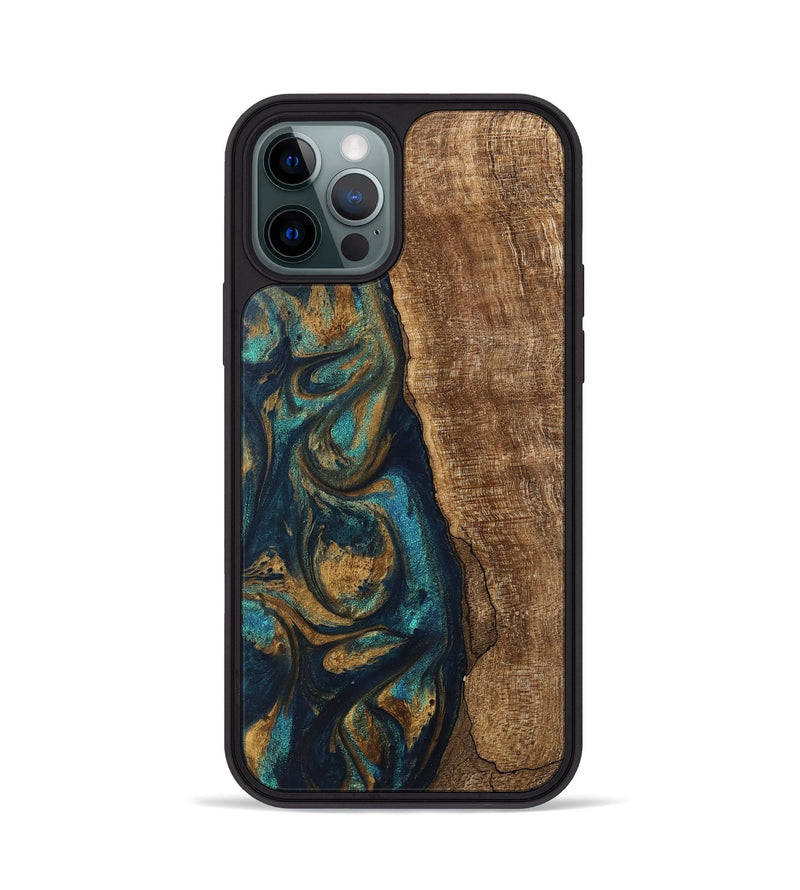 iPhone 12 Pro Wood Phone Case - Jadon (Teal & Gold, 745620)